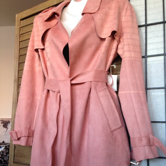 Gorgeous Fluffy Casual Rose Removable Belt Side Pockets Open Front Coat - Picture 11 of 16